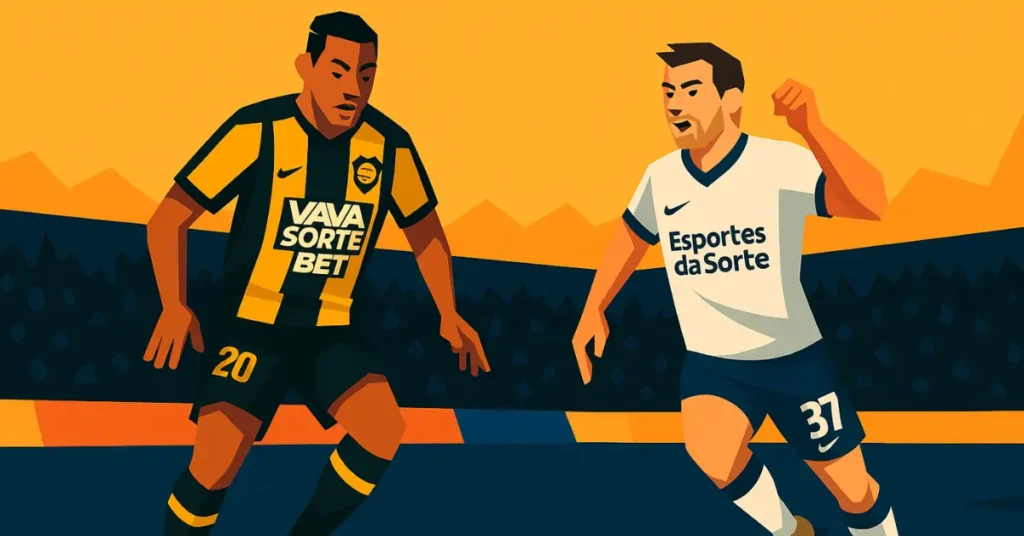 Ilustração estilizada de jogadores do Corinthians e Novorizontino em disputa de bola durante partida do Paulistão, com destaque para ação intensa no campo.