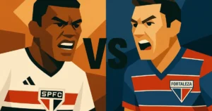 São Paulo x Fortaleza Hoje ilustracao de 2 jogadores rivais para zoarei